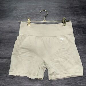 Tan Bike Shorts with Stretchy Fabric and Wide Waistband